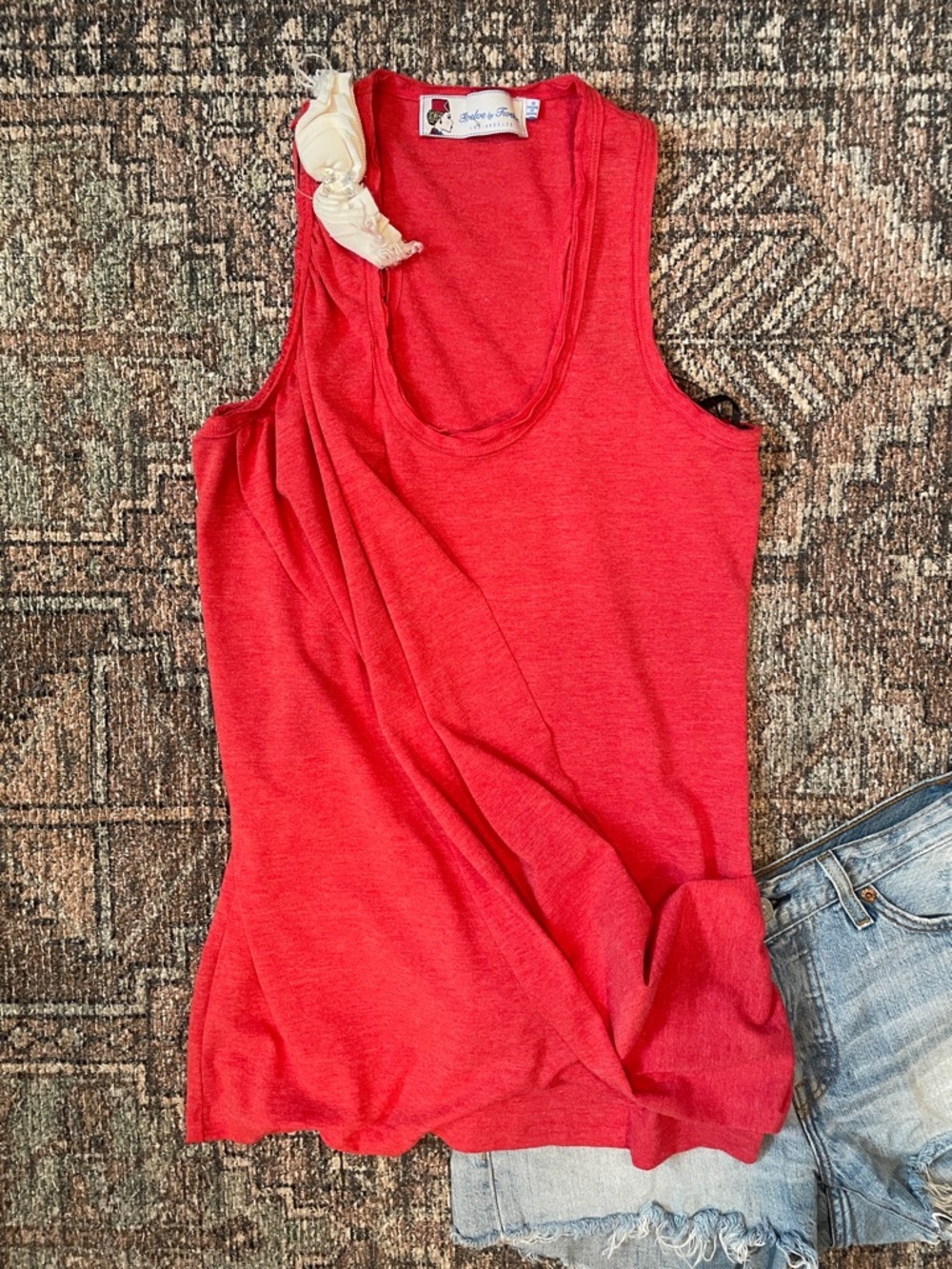 Twelve by Twelve Red Tank Top Small Embellished Shoulder Sleeveless Lightweight